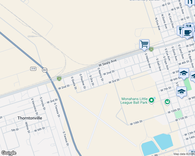 map of restaurants, bars, coffee shops, grocery stores, and more near 201-299 South Nancy Street in Monahans