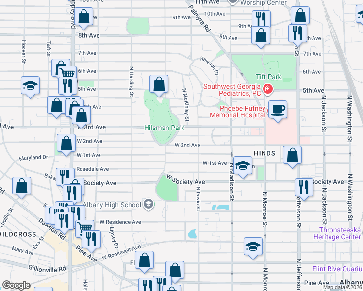 map of restaurants, bars, coffee shops, grocery stores, and more near 716 West 2nd Avenue in Albany