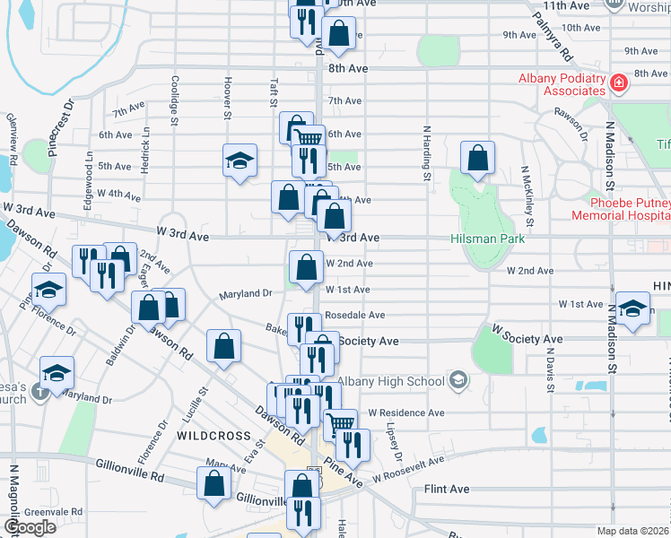map of restaurants, bars, coffee shops, grocery stores, and more near 1013 West 1st Avenue in Albany