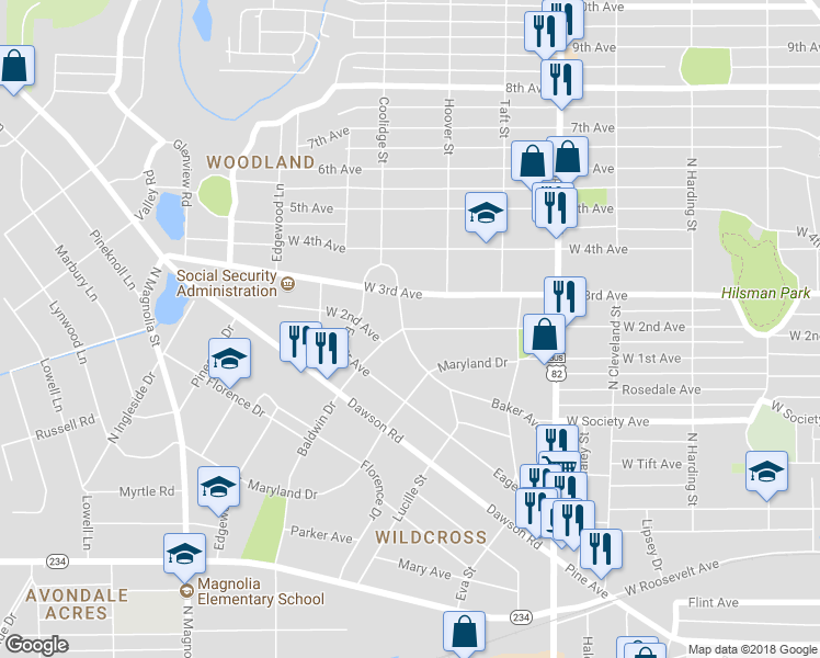 map of restaurants, bars, coffee shops, grocery stores, and more near 1306 West 2nd Avenue in Albany