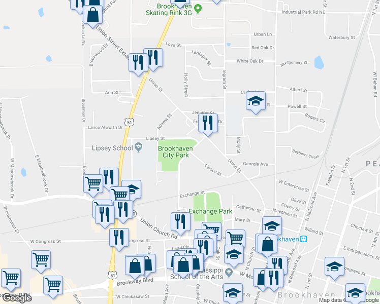 map of restaurants, bars, coffee shops, grocery stores, and more near 799 Lipsey Street in Brookhaven