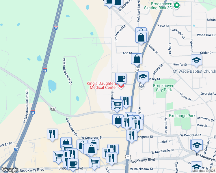 map of restaurants, bars, coffee shops, grocery stores, and more near 519 Brookman Drive in Brookhaven