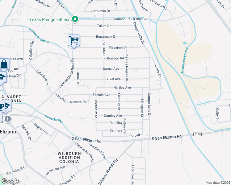 map of restaurants, bars, coffee shops, grocery stores, and more near 440 Hartley Avenue in San Elizario