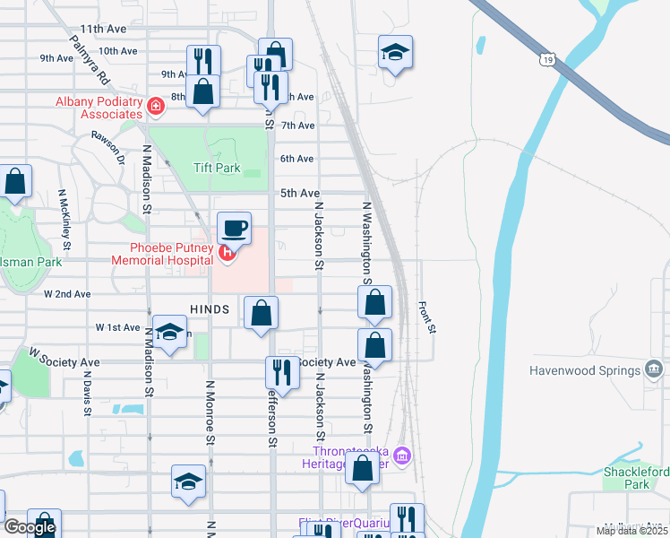 map of restaurants, bars, coffee shops, grocery stores, and more near 218 West 3rd Avenue in Albany