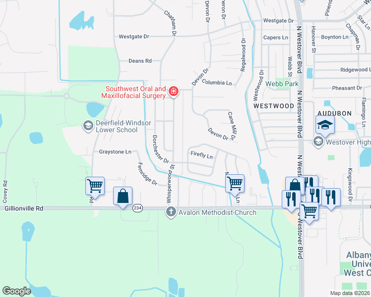 map of restaurants, bars, coffee shops, grocery stores, and more near 2939 Stonewater Dr in Albany