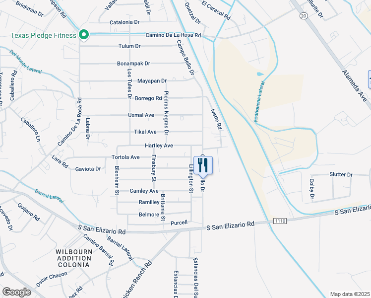 map of restaurants, bars, coffee shops, grocery stores, and more near 334 Hartley Avenue in San Elizario