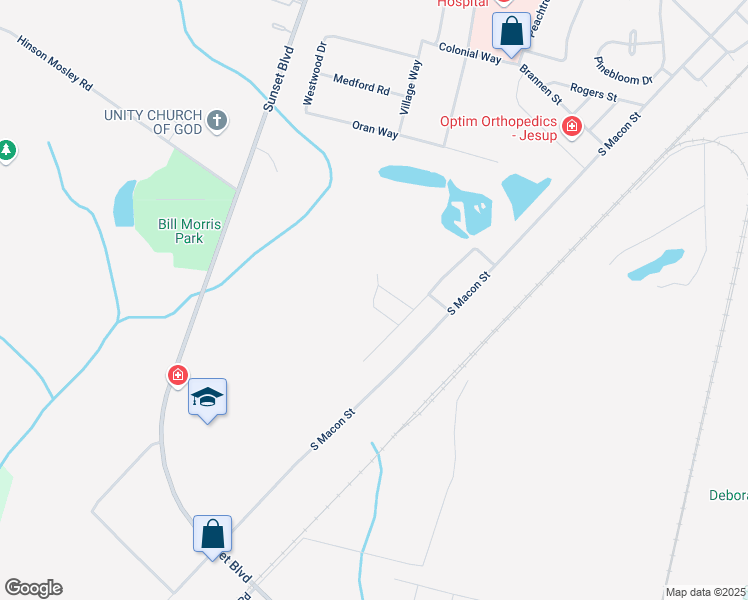 map of restaurants, bars, coffee shops, grocery stores, and more near 101-399 Sheppard Street in Jesup