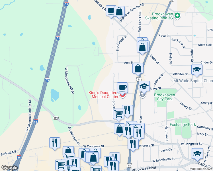 map of restaurants, bars, coffee shops, grocery stores, and more near 519 Brookman Drive in Brookhaven