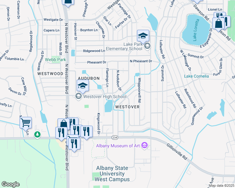 map of restaurants, bars, coffee shops, grocery stores, and more near 418 Partridge Drive in Albany