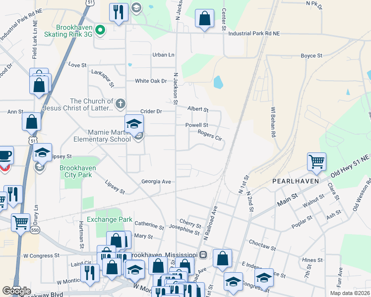 map of restaurants, bars, coffee shops, grocery stores, and more near 801 Robertson Street in Brookhaven