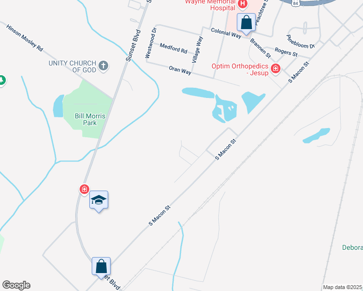 map of restaurants, bars, coffee shops, grocery stores, and more near 101 Sheppard Street in Jesup