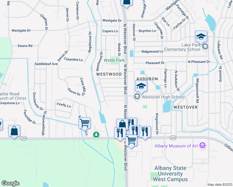 map of restaurants, bars, coffee shops, grocery stores, and more near 2804 Falcon Lane in Albany