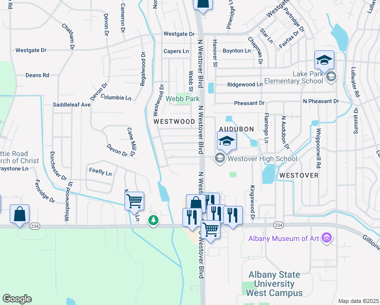 map of restaurants, bars, coffee shops, grocery stores, and more near 2804 Falcon Lane in Albany