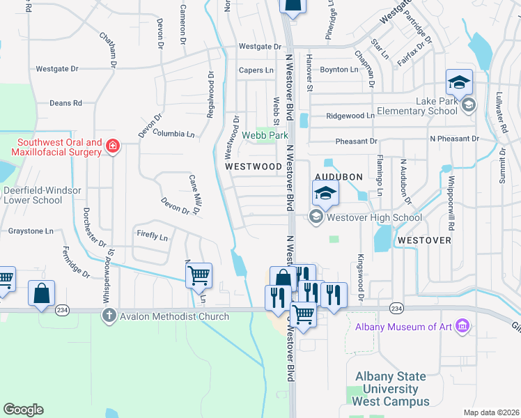 map of restaurants, bars, coffee shops, grocery stores, and more near 2814 Falcon Lane in Albany