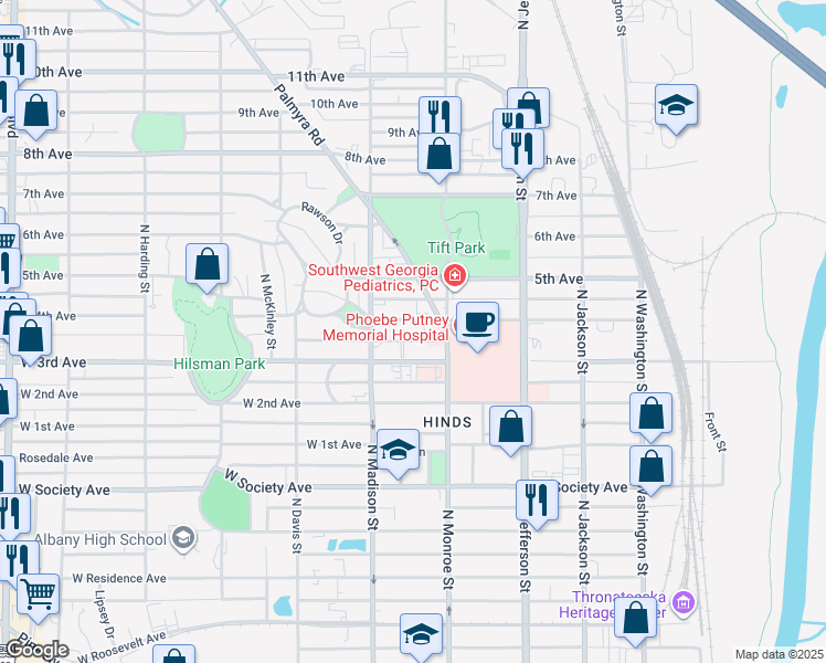 map of restaurants, bars, coffee shops, grocery stores, and more near 514 West 4th Avenue in Albany