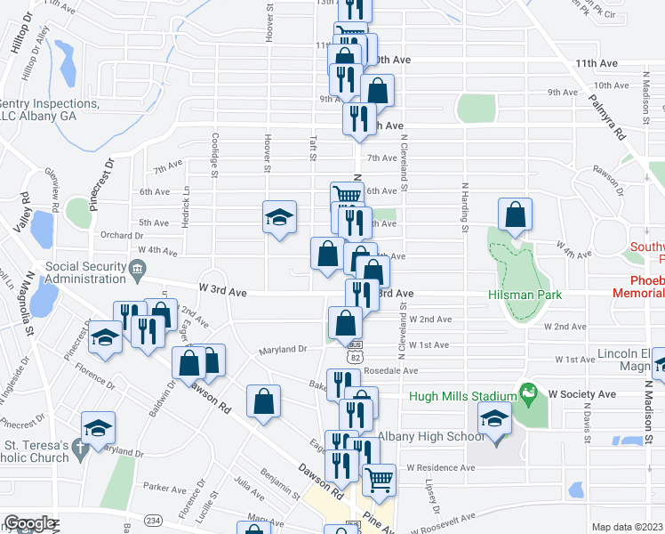 map of restaurants, bars, coffee shops, grocery stores, and more near 1108 4th Avenue in Albany