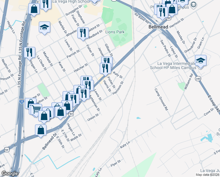 map of restaurants, bars, coffee shops, grocery stores, and more near 3501 Torrence Street in Bellmead