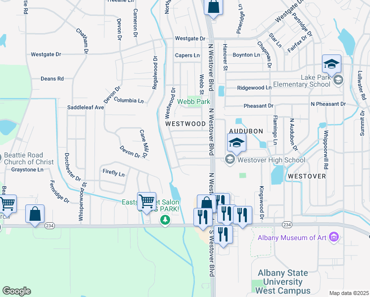 map of restaurants, bars, coffee shops, grocery stores, and more near 2814 Falcon Lane in Albany