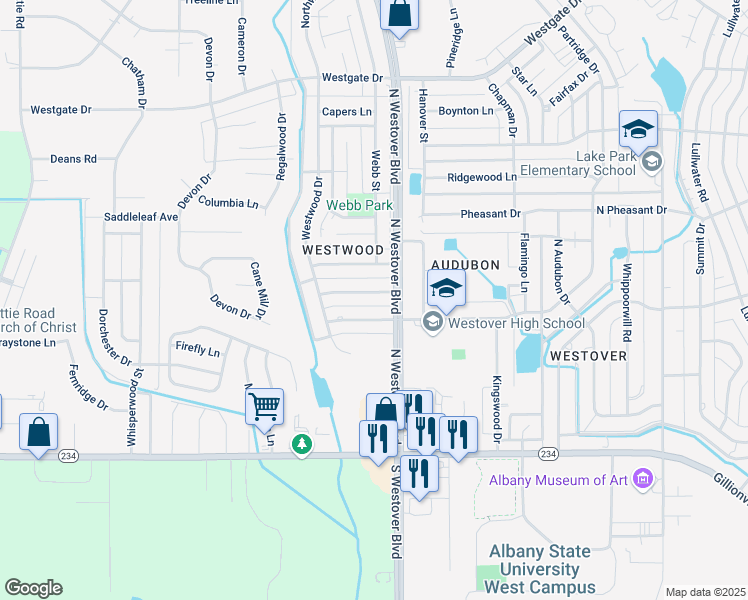 map of restaurants, bars, coffee shops, grocery stores, and more near 2804 Falcon Lane in Albany