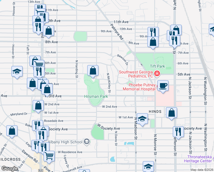 map of restaurants, bars, coffee shops, grocery stores, and more near 1011 North McKinley Street in Albany