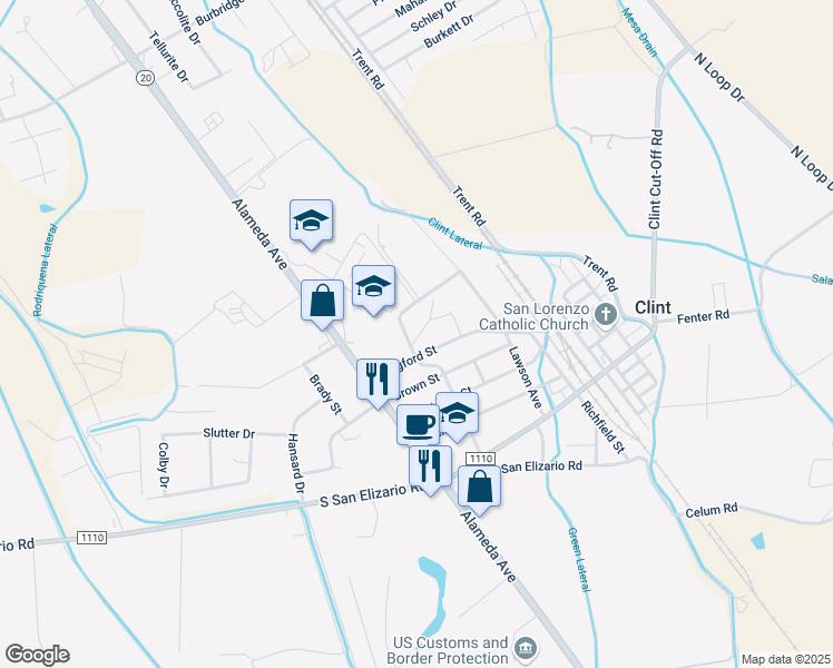 map of restaurants, bars, coffee shops, grocery stores, and more near 12791 Williams Street in Clint