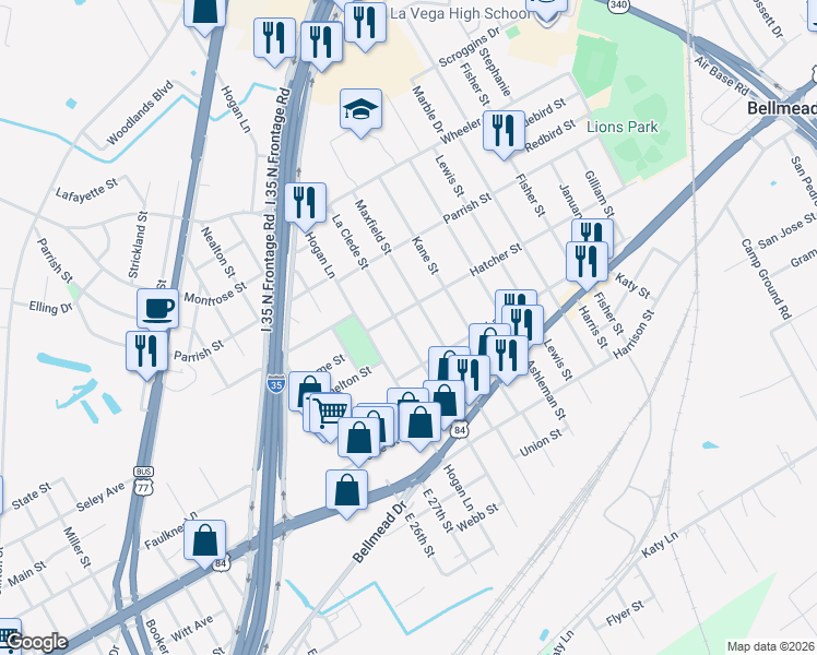 map of restaurants, bars, coffee shops, grocery stores, and more near 1017 La Clede Street in Waco