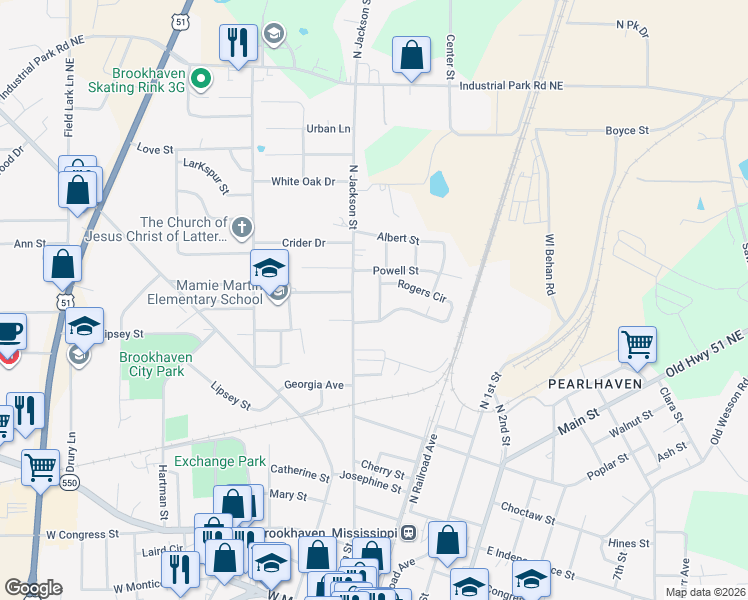 map of restaurants, bars, coffee shops, grocery stores, and more near 801-899 Robertson Street in Brookhaven