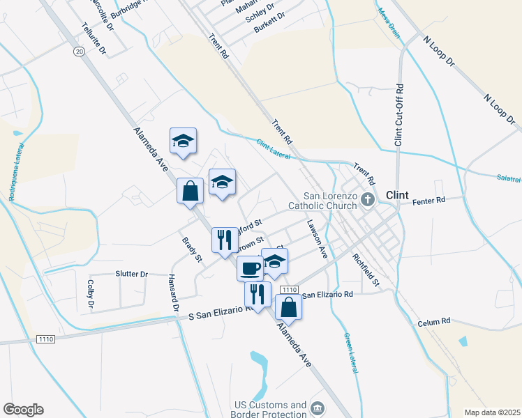 map of restaurants, bars, coffee shops, grocery stores, and more near 12791 Williams Street in Clint