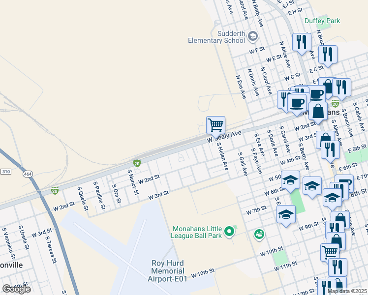 map of restaurants, bars, coffee shops, grocery stores, and more near 1029 West Sealy Avenue in Monahans