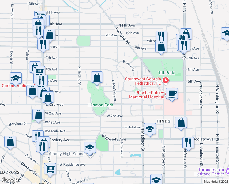 map of restaurants, bars, coffee shops, grocery stores, and more near 1011 North McKinley Street in Albany