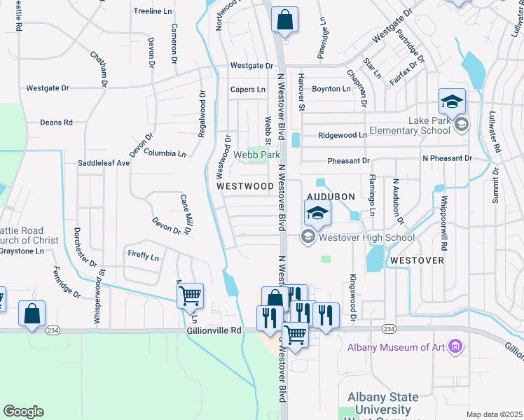 map of restaurants, bars, coffee shops, grocery stores, and more near 2804 Falcon Lane in Albany