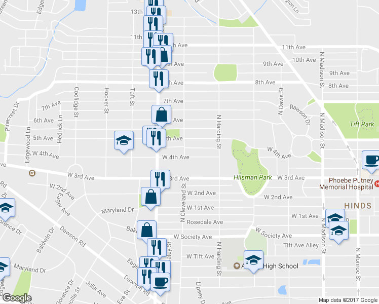 map of restaurants, bars, coffee shops, grocery stores, and more near 1000 West 4th Avenue in Albany