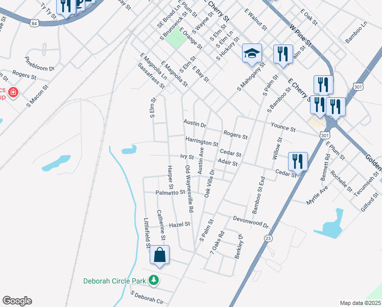 map of restaurants, bars, coffee shops, grocery stores, and more near 292 Ivy Street in Jesup