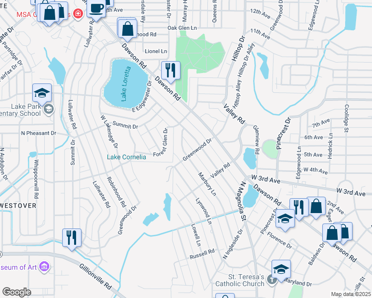 map of restaurants, bars, coffee shops, grocery stores, and more near 1803 Marbury Lane in Albany
