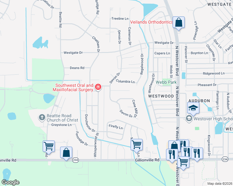 map of restaurants, bars, coffee shops, grocery stores, and more near 3145 Cane Mill Drive in Albany