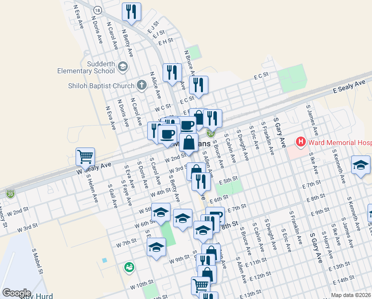 map of restaurants, bars, coffee shops, grocery stores, and more near in Monahans