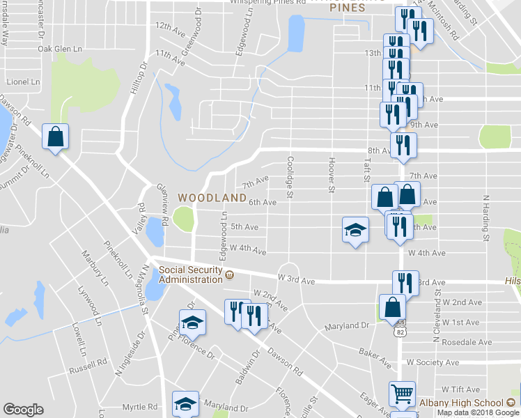 map of restaurants, bars, coffee shops, grocery stores, and more near 1502 6th Avenue in Albany