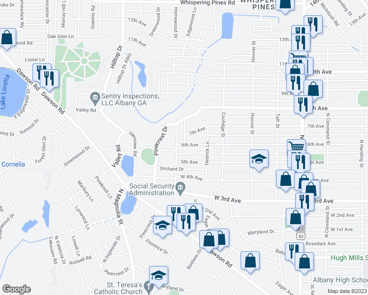 map of restaurants, bars, coffee shops, grocery stores, and more near 1516 6th Avenue in Albany