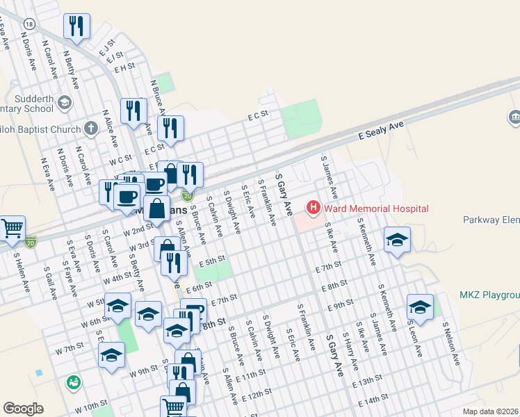 map of restaurants, bars, coffee shops, grocery stores, and more near East 3rd Street in Monahans