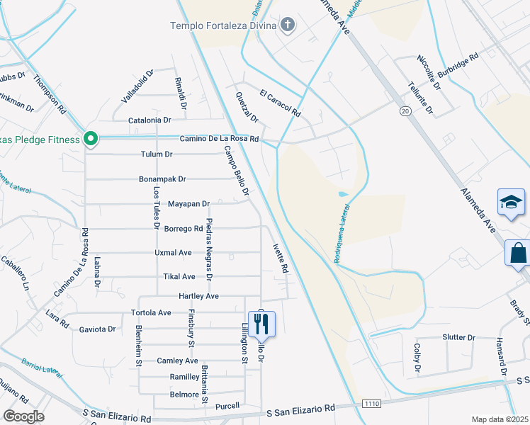 map of restaurants, bars, coffee shops, grocery stores, and more near 12394 Campo Bello Drive in San Elizario