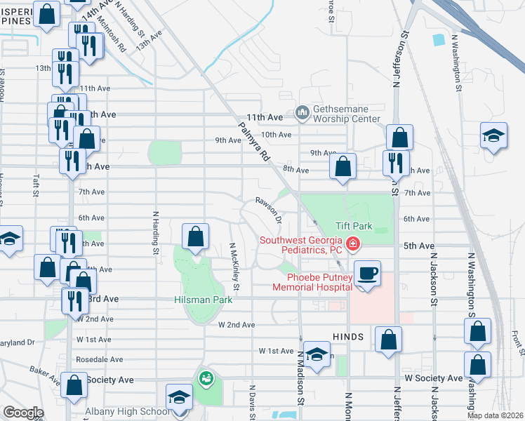 map of restaurants, bars, coffee shops, grocery stores, and more near 639 5th Avenue in Albany