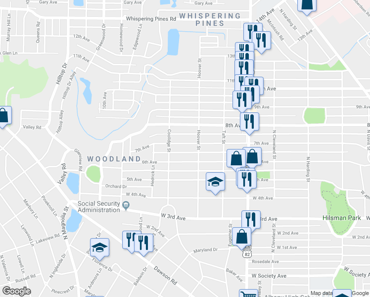 map of restaurants, bars, coffee shops, grocery stores, and more near 1308 7th Avenue in Albany