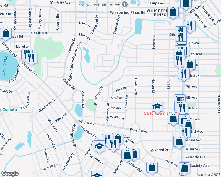 map of restaurants, bars, coffee shops, grocery stores, and more near 1403 Edgewood Lane in Albany