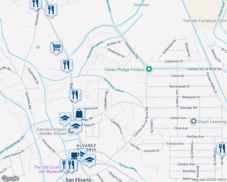 map of restaurants, bars, coffee shops, grocery stores, and more near 12319 Benedicta in San Elizario