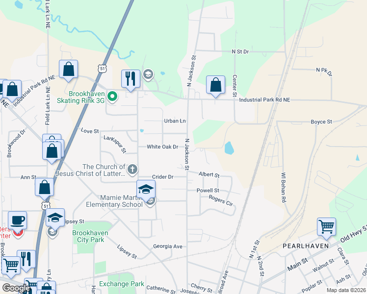 map of restaurants, bars, coffee shops, grocery stores, and more near 500-598 White Oak Drive in Brookhaven