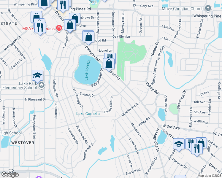 map of restaurants, bars, coffee shops, grocery stores, and more near 1907 Pineknoll Lane in Albany