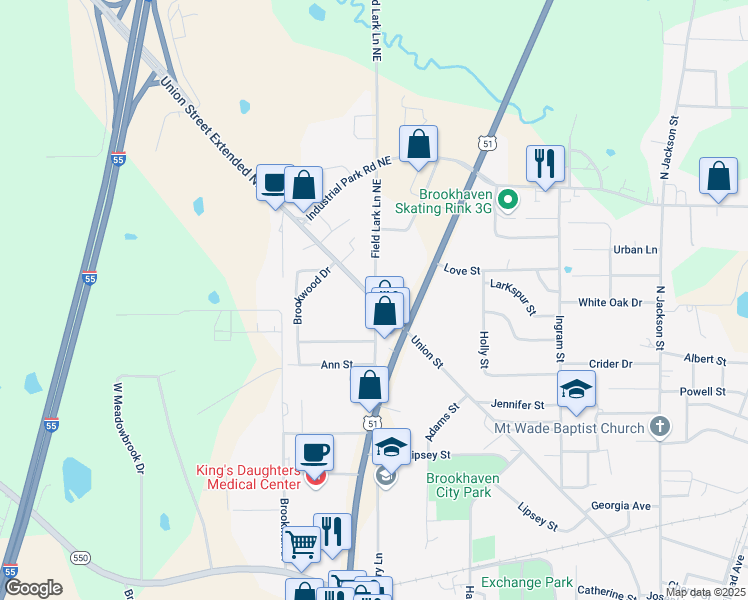 map of restaurants, bars, coffee shops, grocery stores, and more near 1163 Field Lark Lane Northeast in Brookhaven