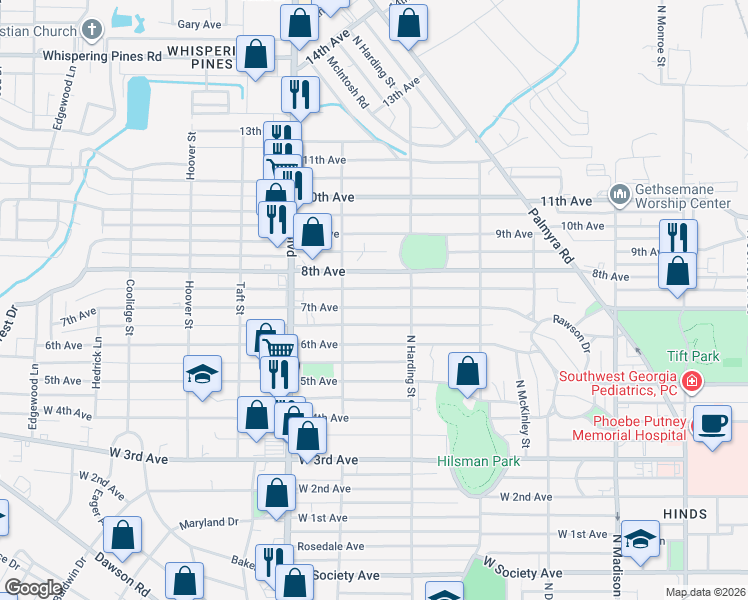map of restaurants, bars, coffee shops, grocery stores, and more near 913 7th Avenue in Albany