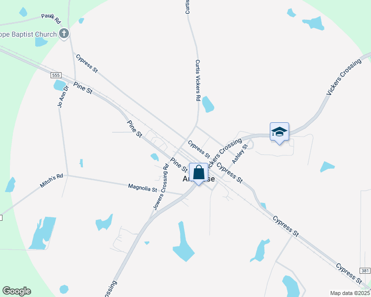 map of restaurants, bars, coffee shops, grocery stores, and more near 1274 Jowers Crossing Road in Ambrose