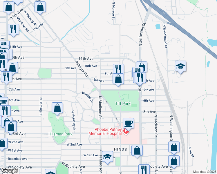 map of restaurants, bars, coffee shops, grocery stores, and more near 515 7th Avenue in Albany